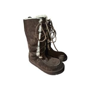 UGG Uptown II 5190 Tall Snow Boots Brown Suede Sheepskin Lined Women's Size 10